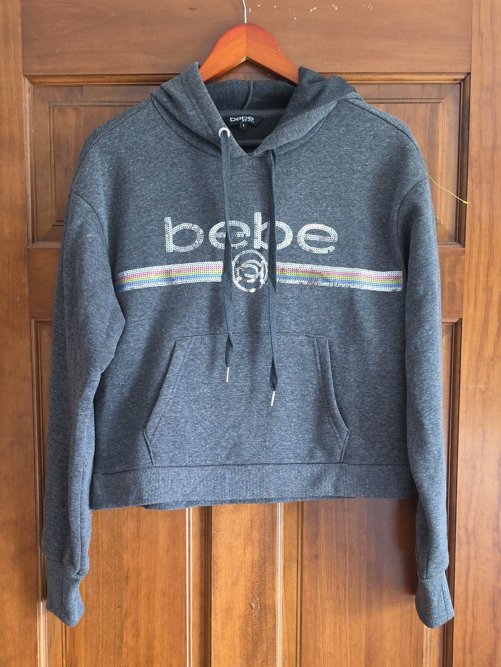 bebe Dark Gray Hooded Sweatshirt with Stripe Logo